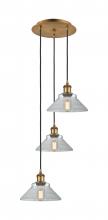  113B-3P-BB-G132 - Orwell - 3 Light - 15 inch - Brushed Brass - Cord Hung - Multi Pendant