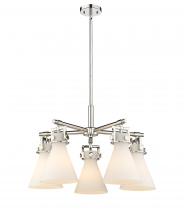  411-5CR-PN-G411-7WH - Newton Cone - 5 Light - 26 inch - Polished Nickel - Chandelier