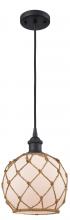  516-1P-BK-G121-8RB-LED - Farmhouse Rope - 1 Light - 8 inch - Matte Black - Cord hung - Mini Pendant