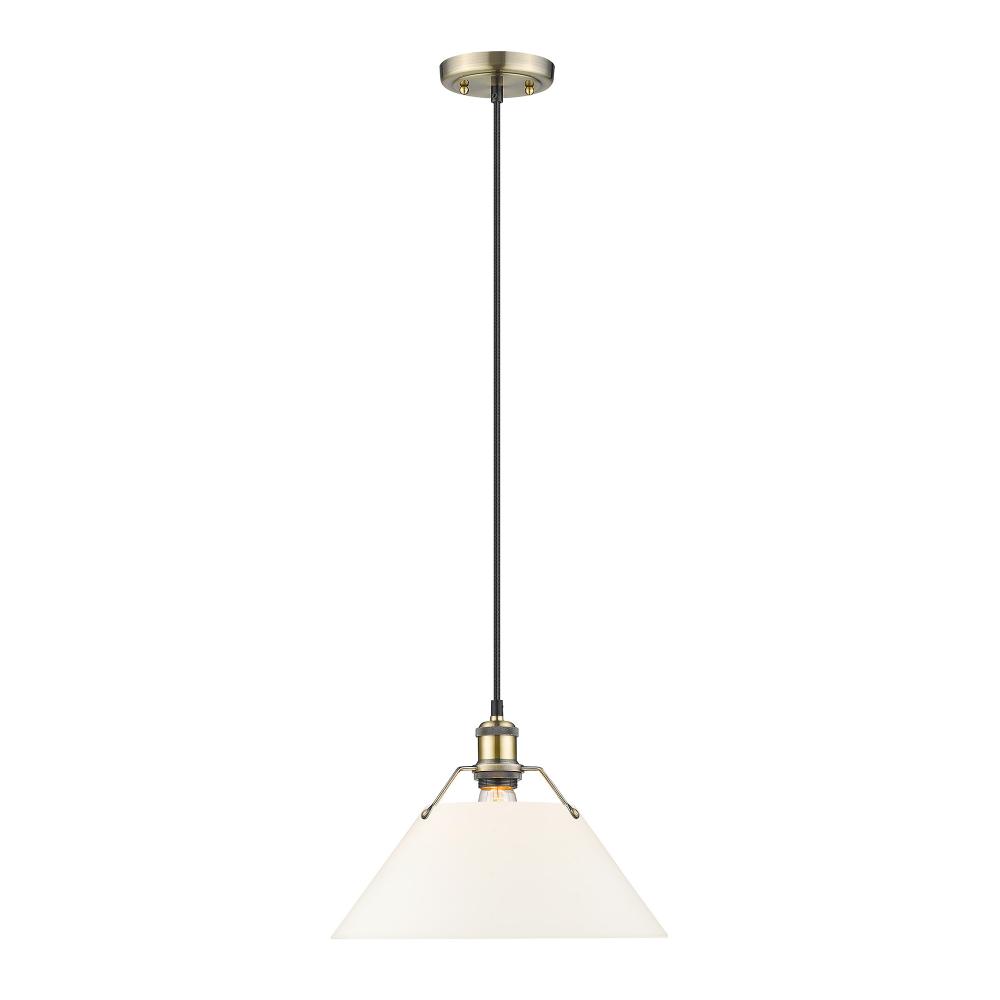 Orwell AB Large Pendant - 14" in Aged Brass with Opal Glass