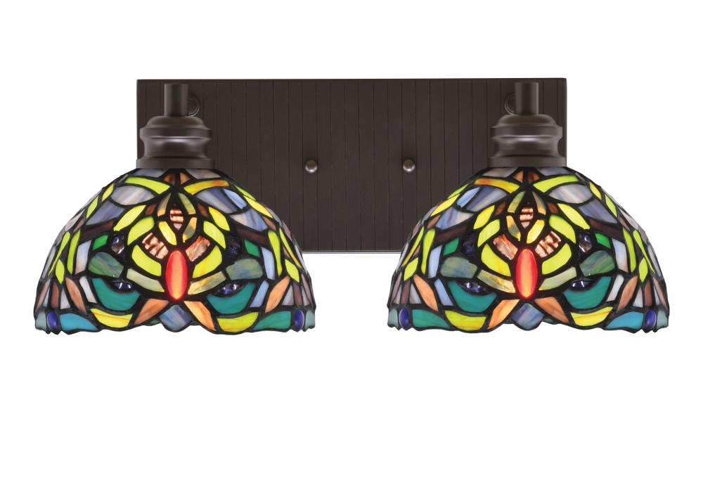 Edge 2 Light Bath Bar, Espresso Finish, 7" Kaleidoscope Art Glass