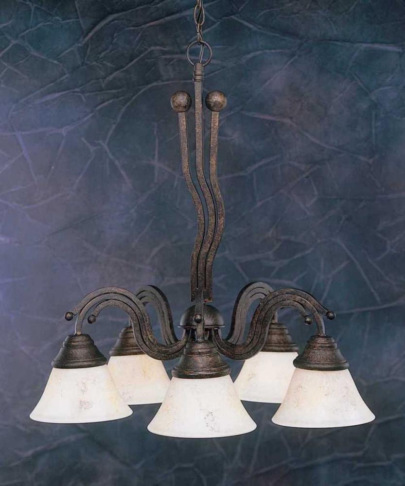 Five Light Bronze Italian Marble Glass Down Chandelier