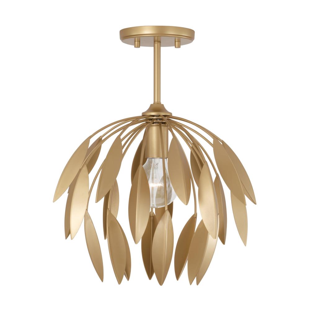 1-Light Botanical Semi-Flush Pendant in Buffed Gold