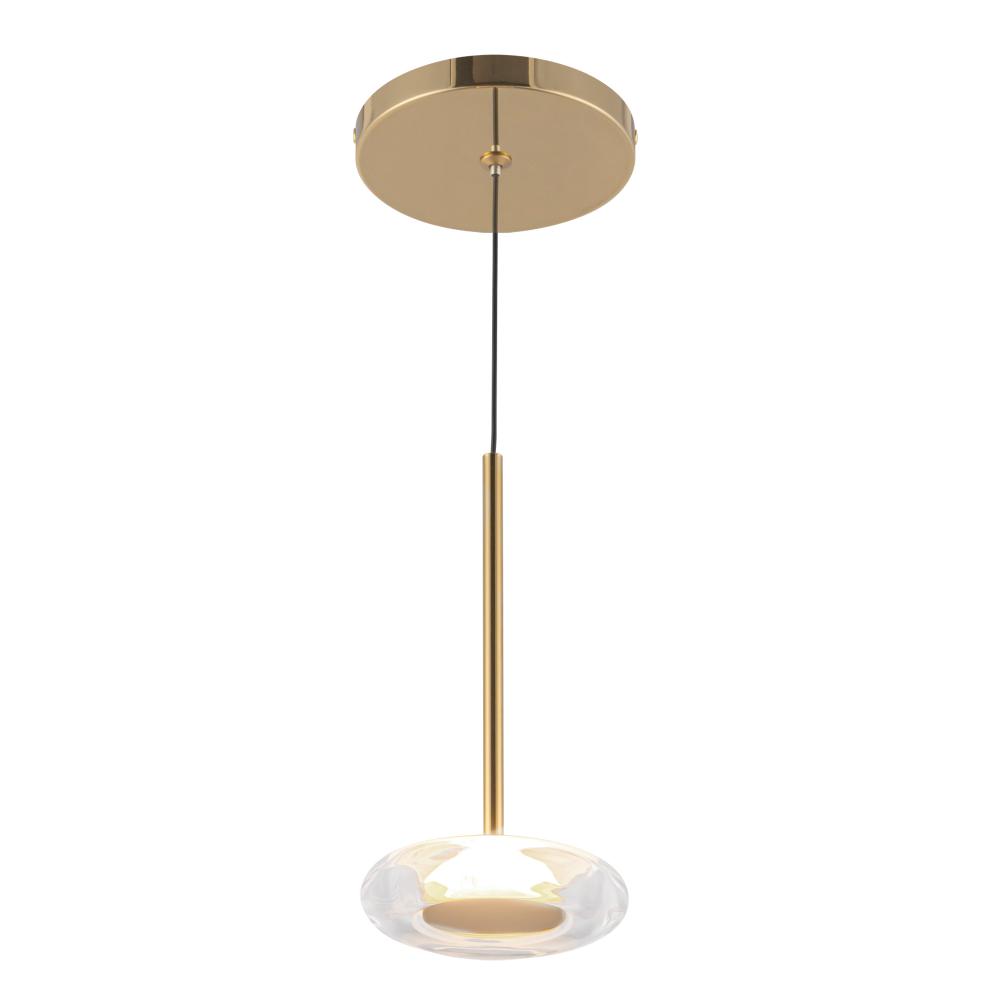 Stephord 4-in Metallic Brass/Clear Glass LED Pendant