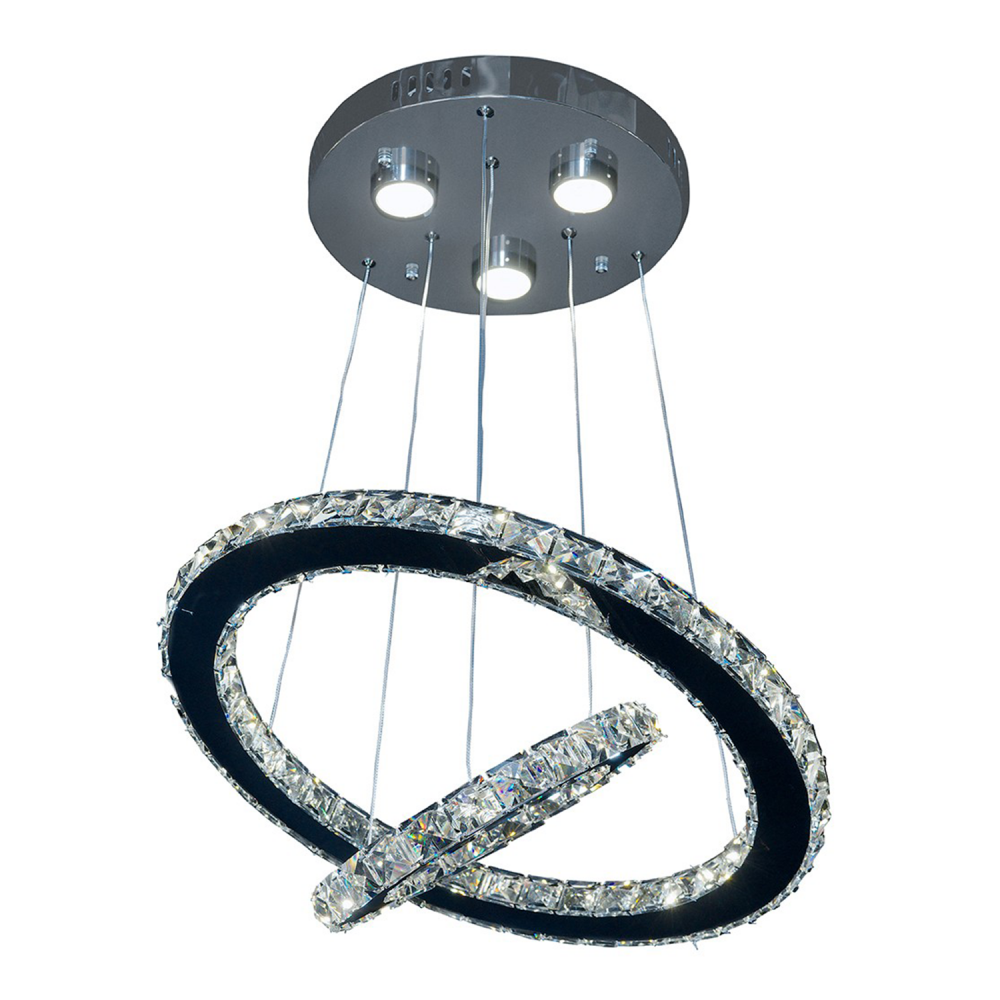 LED 20" Modern 2-Tier Ring Crystal Pendant Light