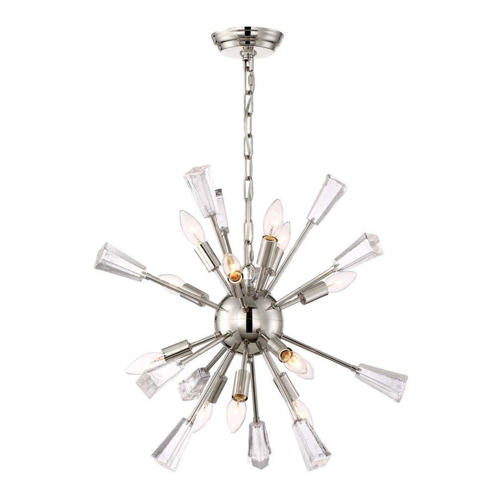 12-Light 24" Polished Nickel Rock Crystal Sputnik Chandelier