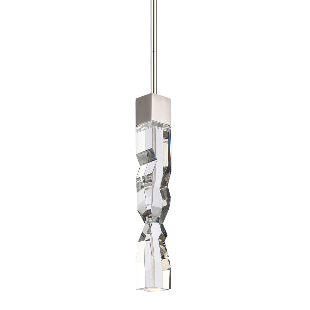 LED 3CCT 1-Light 2"x2" Carved Crystal Polished Nickel Mini-Pendant