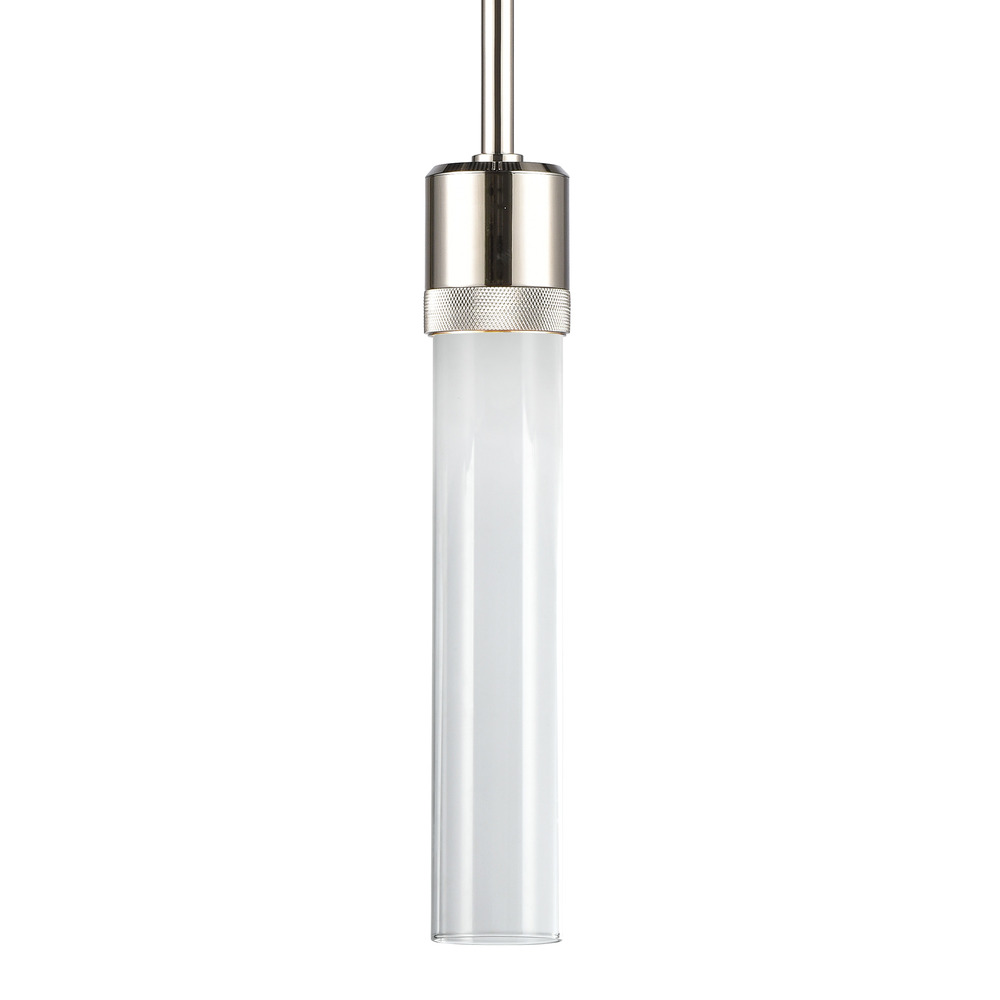 3" LED 3CCT Cylindrical Pendant Light, 12" Clear Glass and Polished Nickel Finish