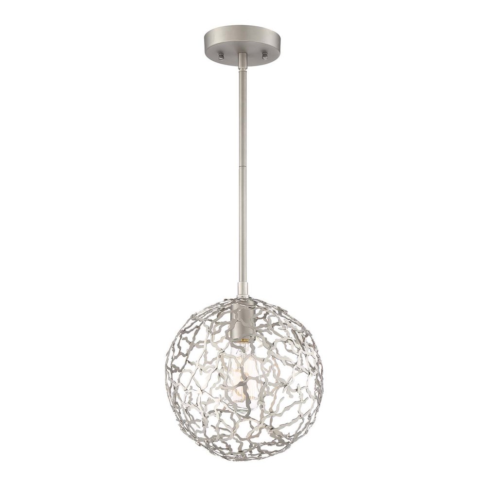 1-Light 10" Organic Satin Nickel Metal Globe Pendant