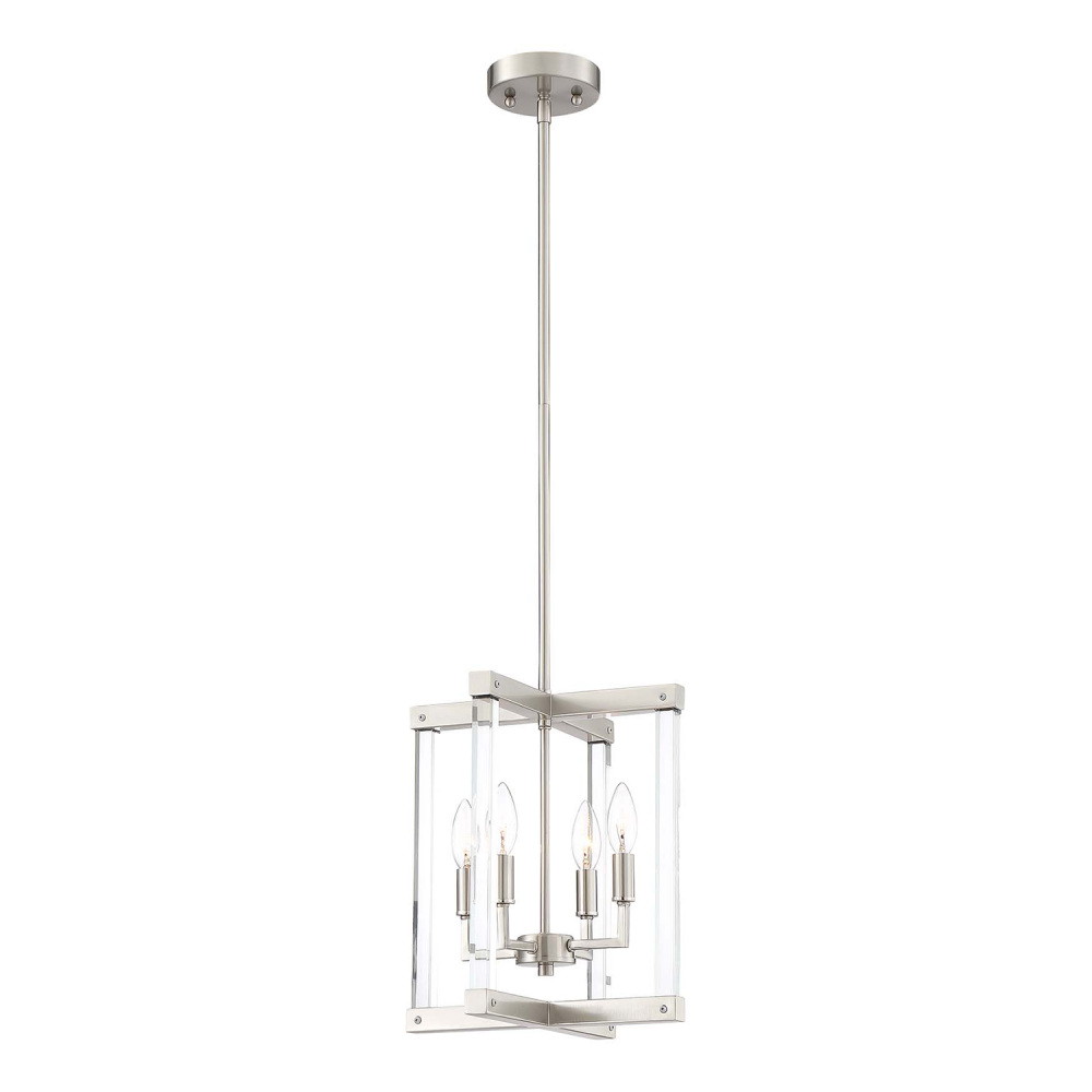 4-Light 12" Geometric Polished Nickel Pendant Light