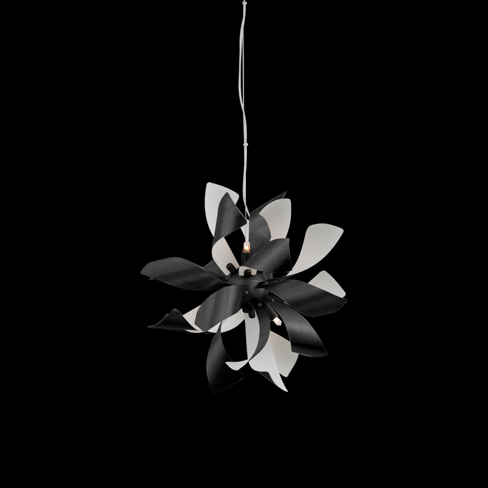 6-Light Decorative Floral Windmill Matte Black Pendant Light