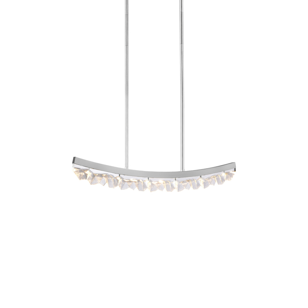 LED 3CCT 32" Unique Curved Crystal Polished Nickel Linear Pendant Light