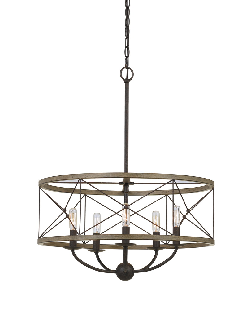 27.5" Height Metal Pendant in Distressed Ivory and Iron Finish