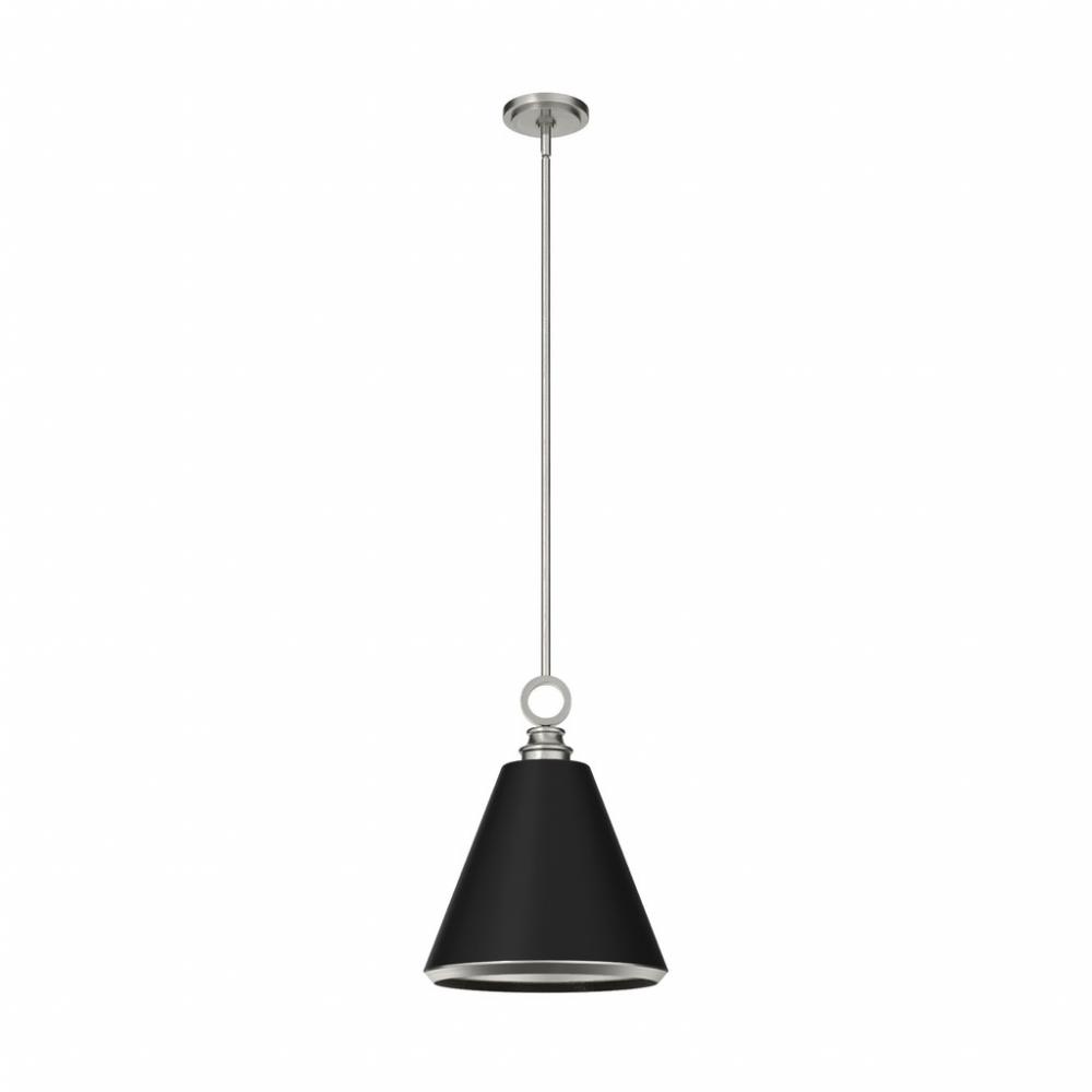 Hunter Klein Brushed Nickel and Flat Matte Black 1 Light Medium Pendant Ceiling Light Fixture