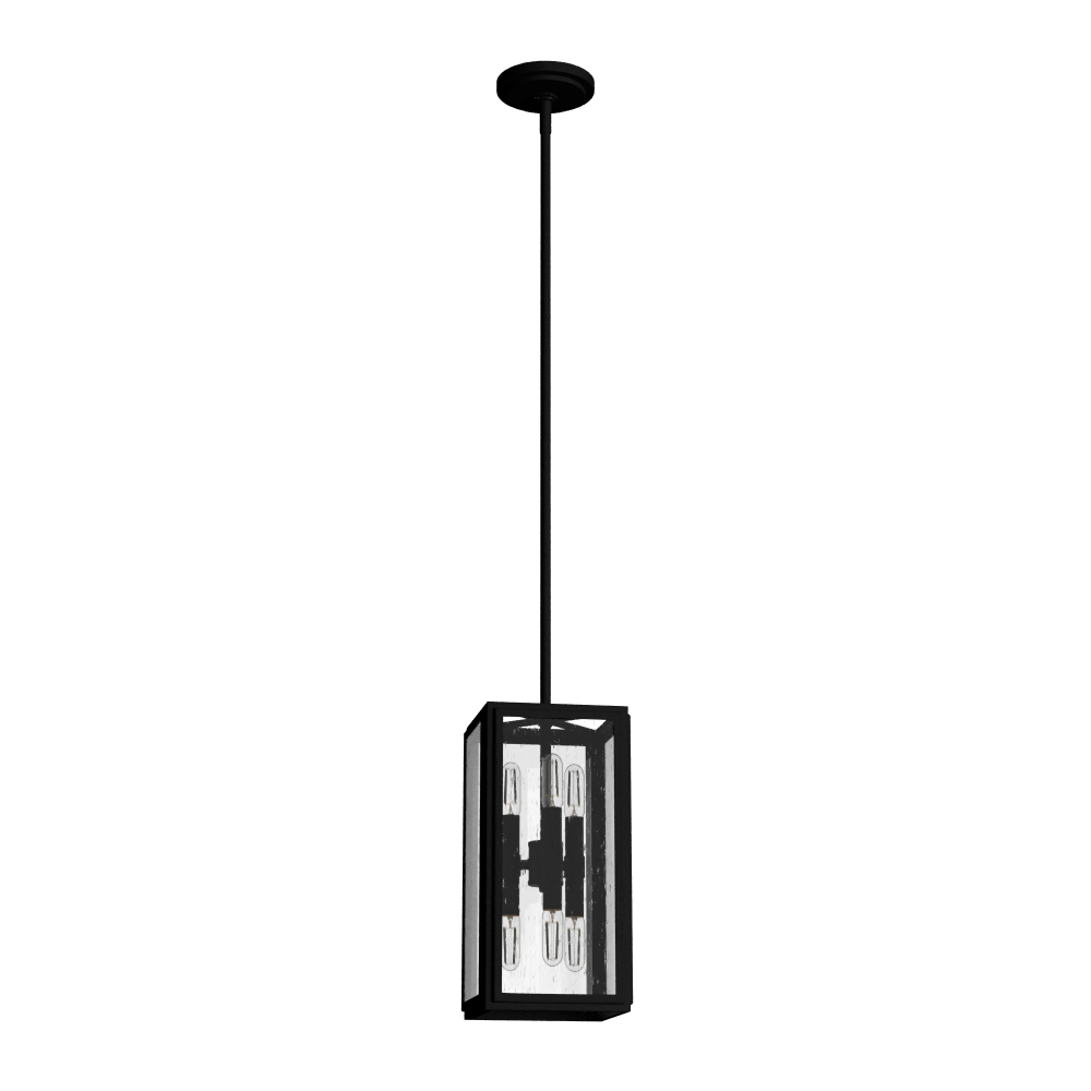 Hunter Felippe Natural Black Iron with Seeded Glass 6 Light Pendant Ceiling Light Fixture