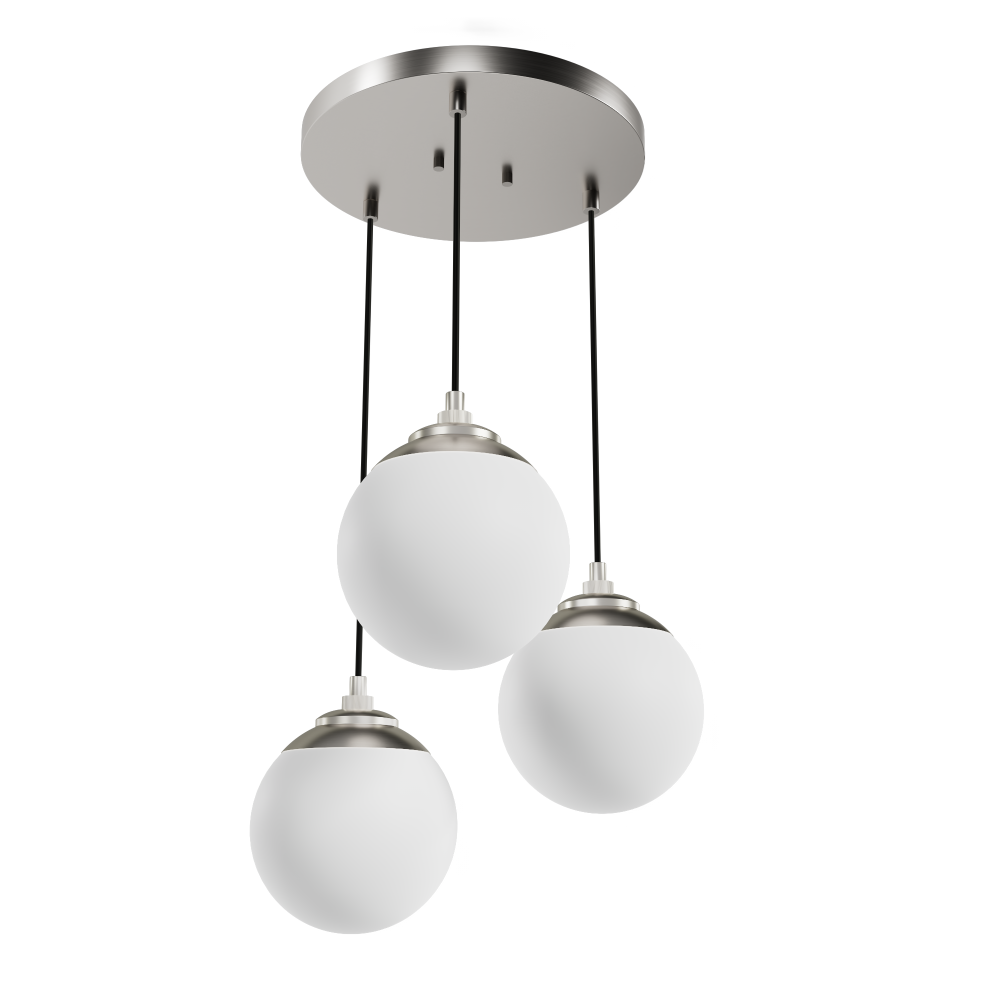 Hunter Hepburn Brushed Nickel with Cased White Glass 3 Light Pendant Cluster Ceiling Light Fixture