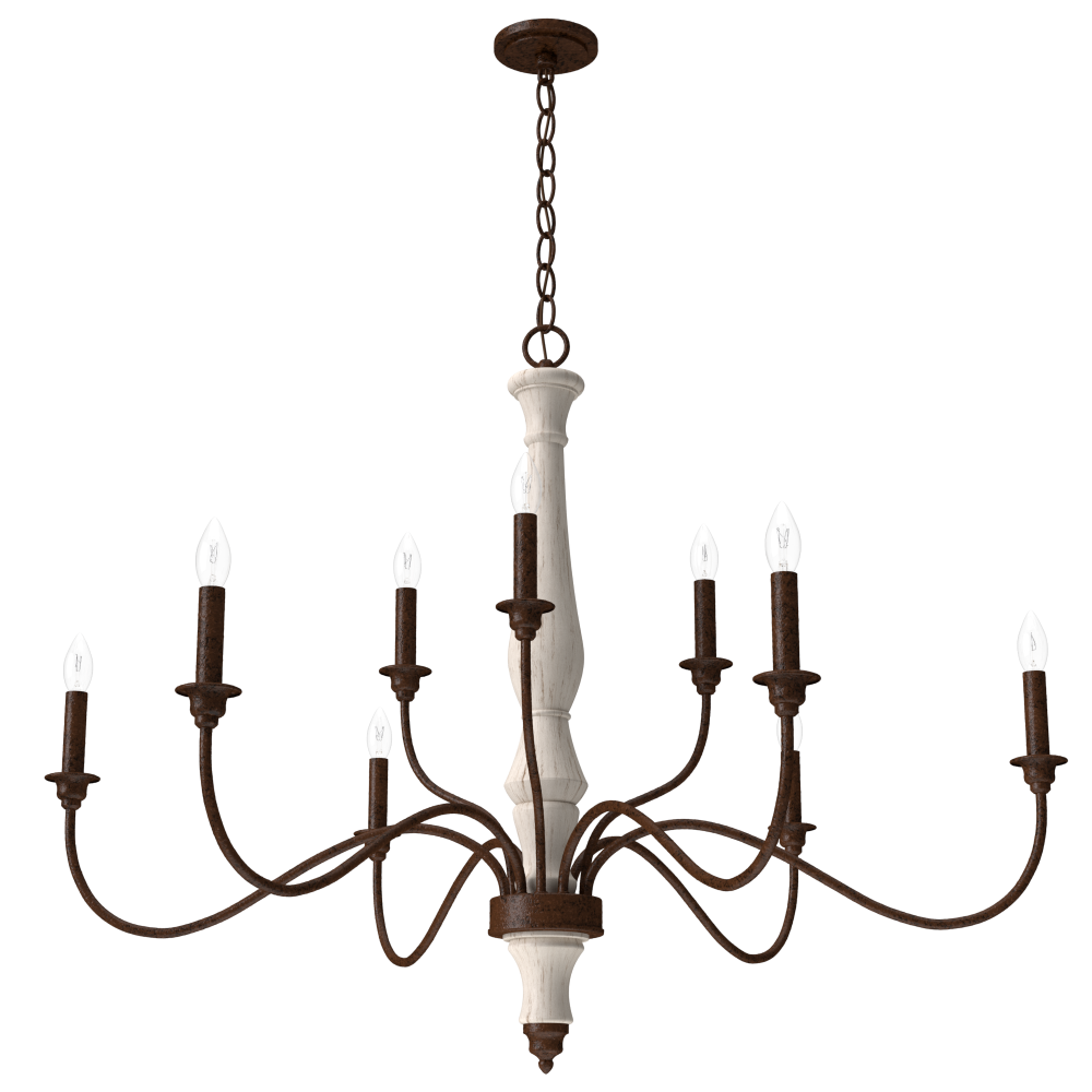 Hunter Teren Distressed White and Textured Rust 9 Light Chandelier Ceiling Light Fixture