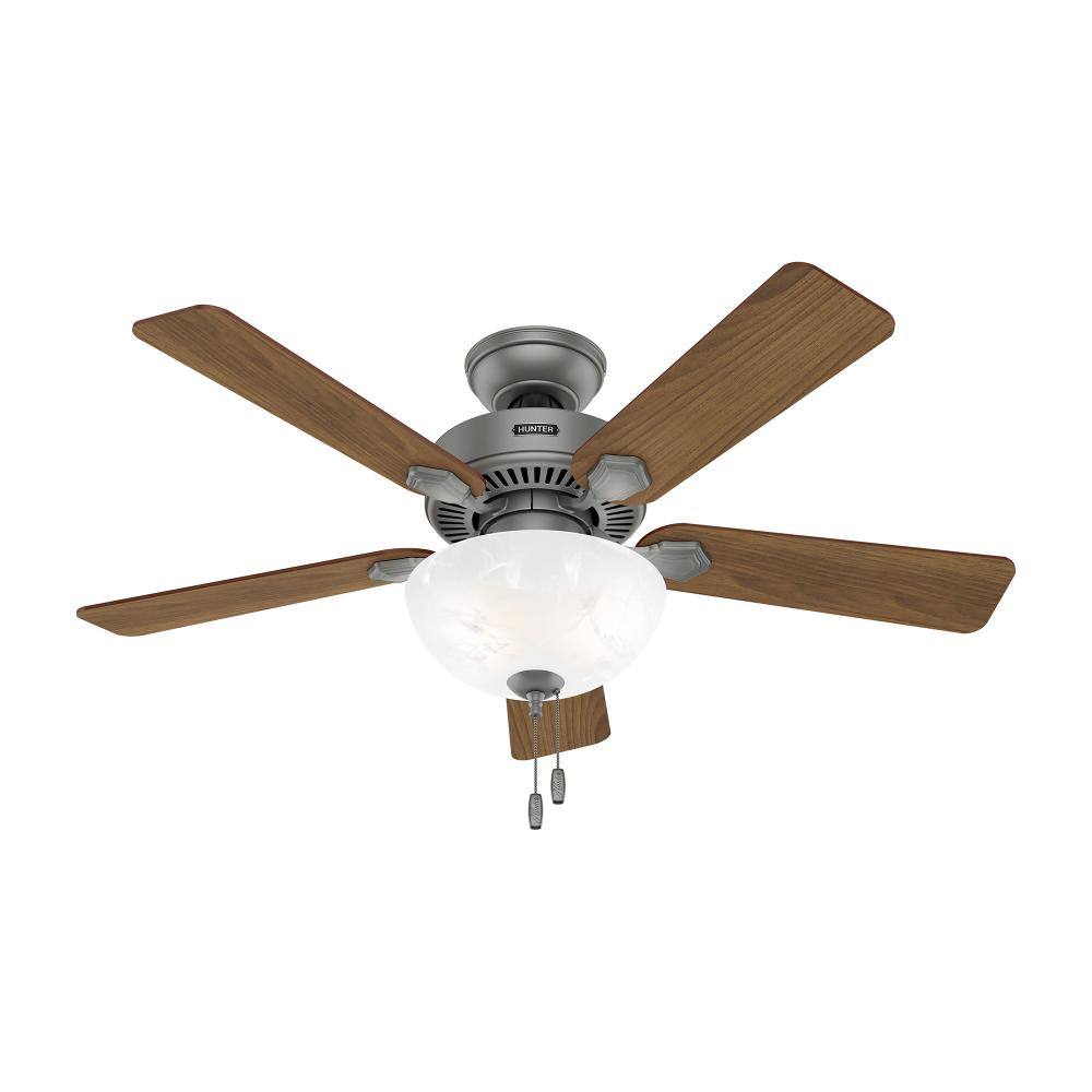 Hunter 44 inch Swanson Matte Silver Ceiling Fan with LED Light Kit and Pull Chain