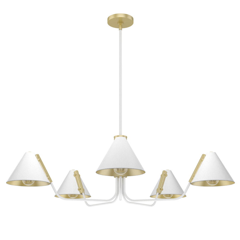 Hunter Grove Isle Matte White and Modern Brass 5 Light Extra Large Chandelier Ceiling Light Fixture