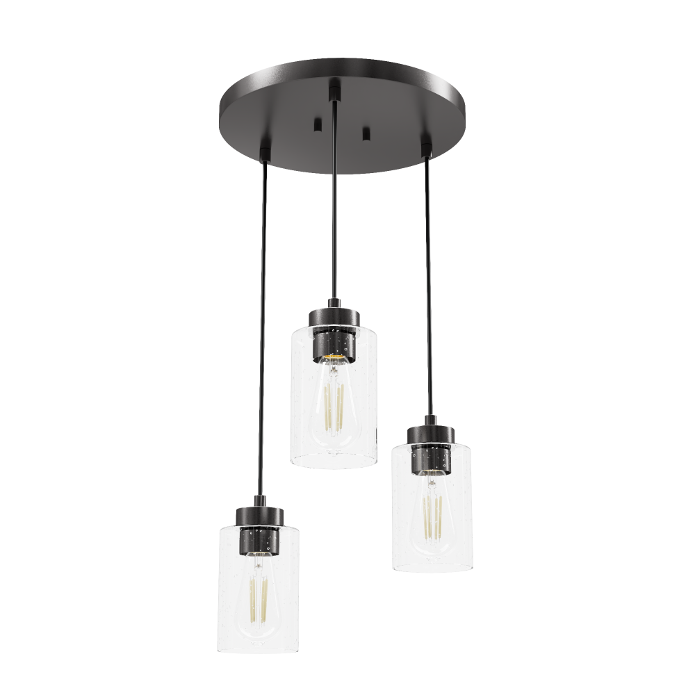 Hunter Hartland Noble Bronze with Seeded Glass 3 Light Pendant Cluster Ceiling Light Fixture