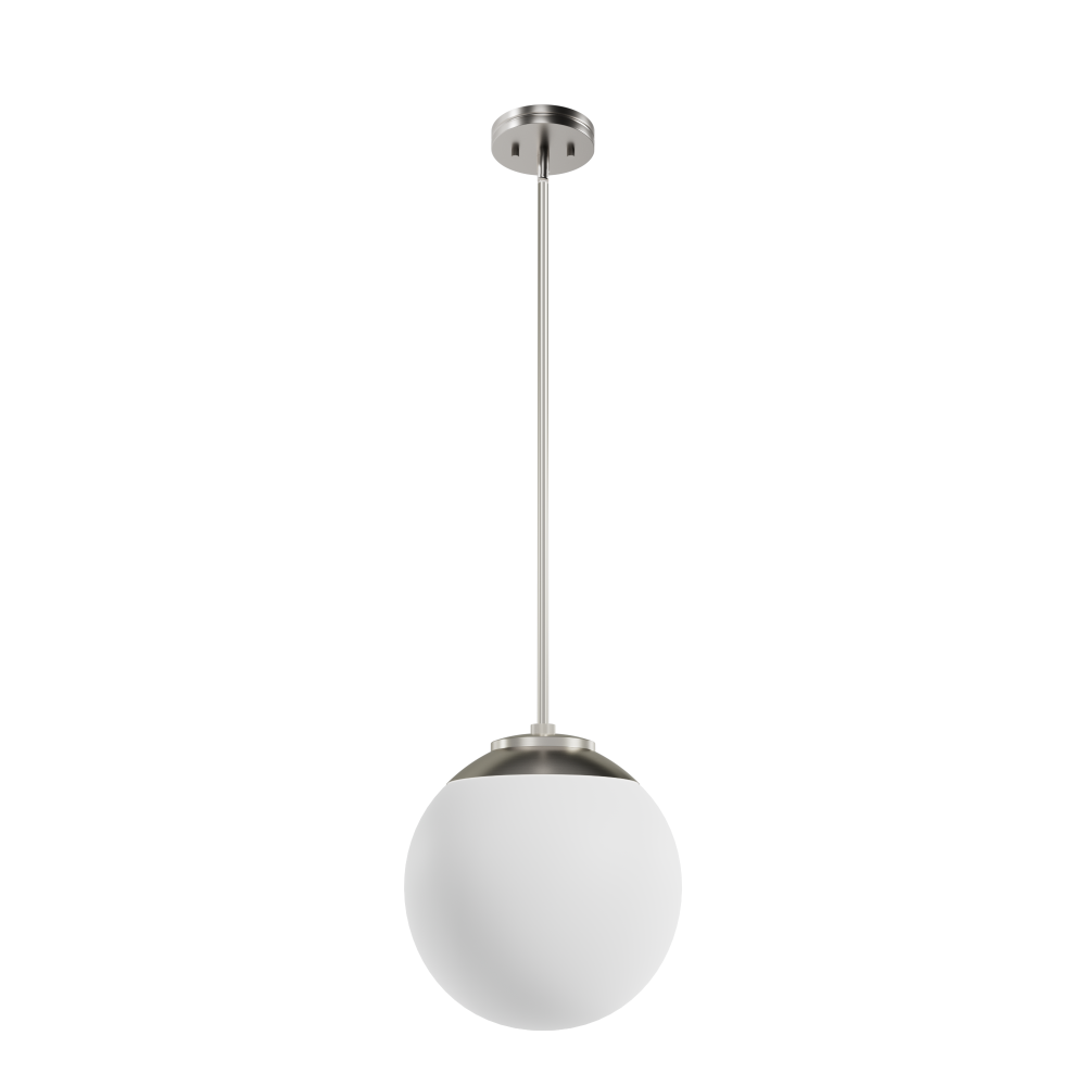 Hunter Hepburn Brushed Nickel with Cased White Glass 1 Light Pendant Ceiling Light Fixture