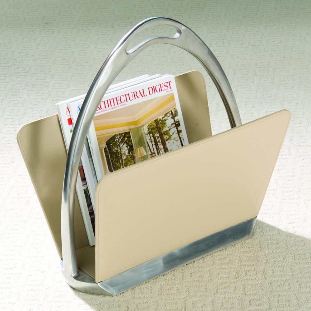 Beige Leather Stirrup Magazine Dump