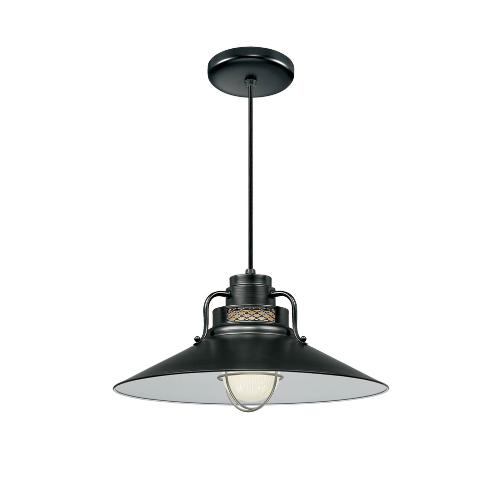 R Series 1-Light Cord Hung Railroad Shade Satin Black