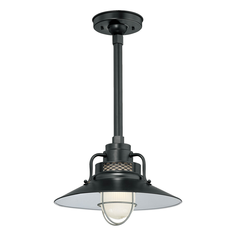 R Series 1-Light Stem Hung Railroad Shade Satin Black