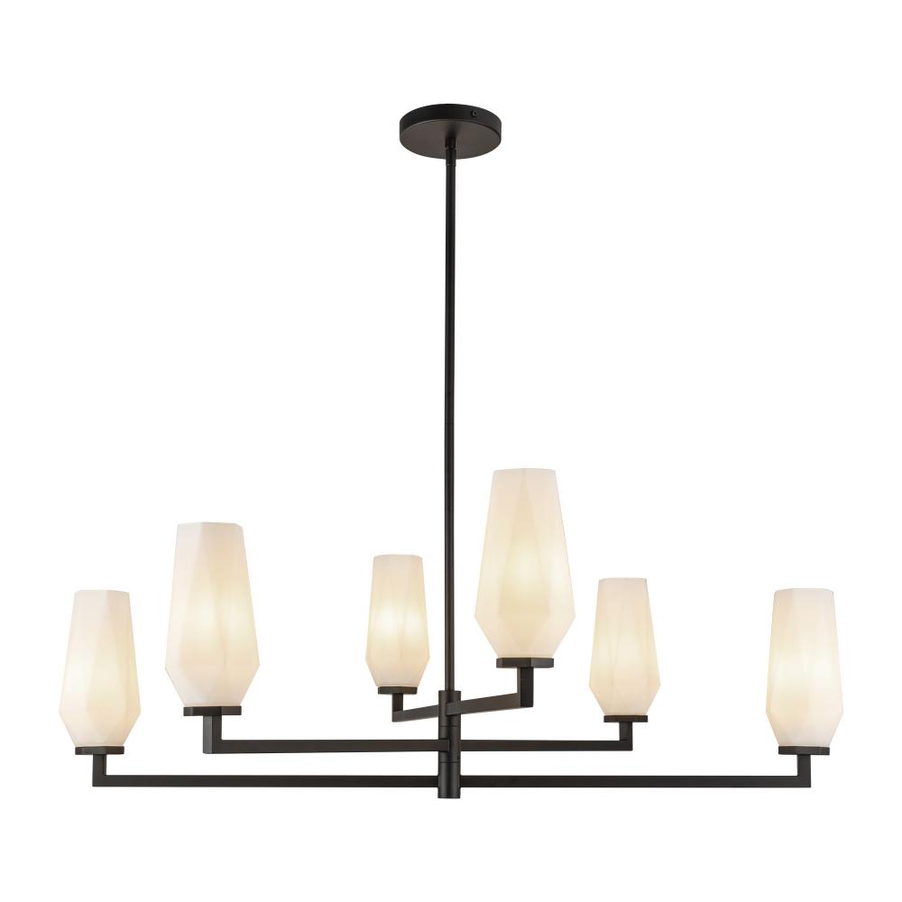 Krysta 35-in Matte Black/Opal Glass 6 Lights Chandelier