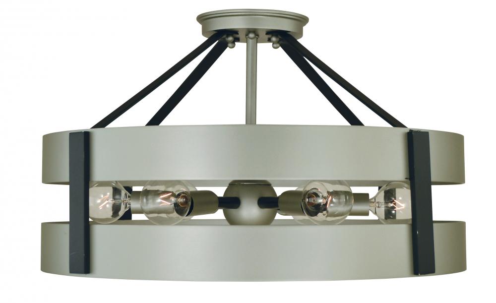 6-Light Satin Pewter/Matte Black Orion Flush / Semi-Flush Chandelier