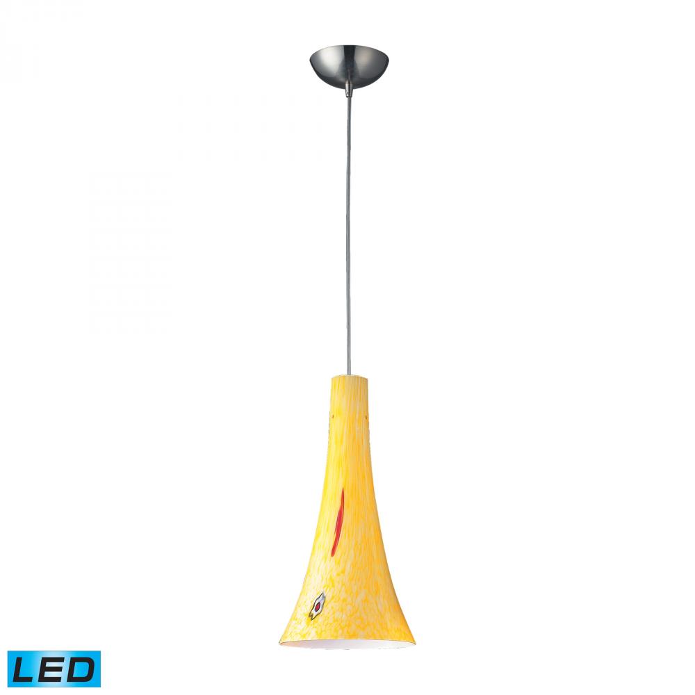 One Light Satin Nickel Yellow Blaze Glass Down Pendant