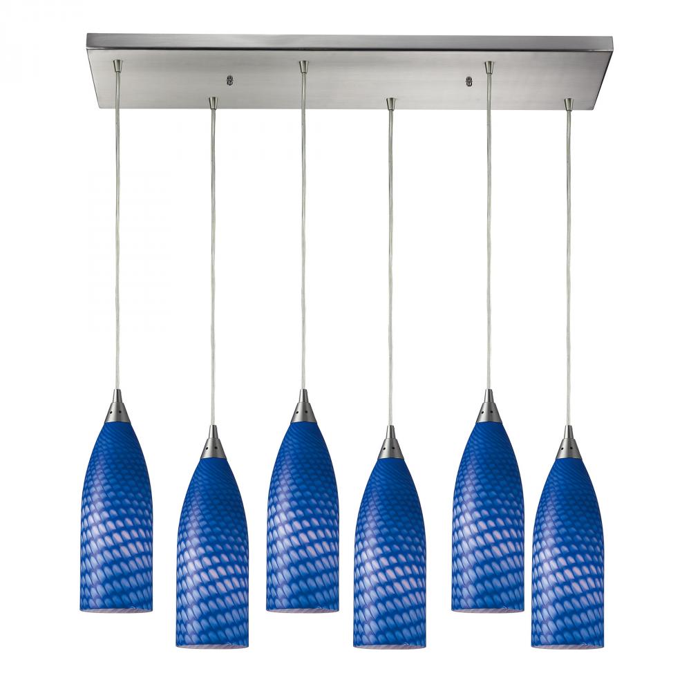 Cilindro 6 Light Pendant In Satin Nickel And Sap