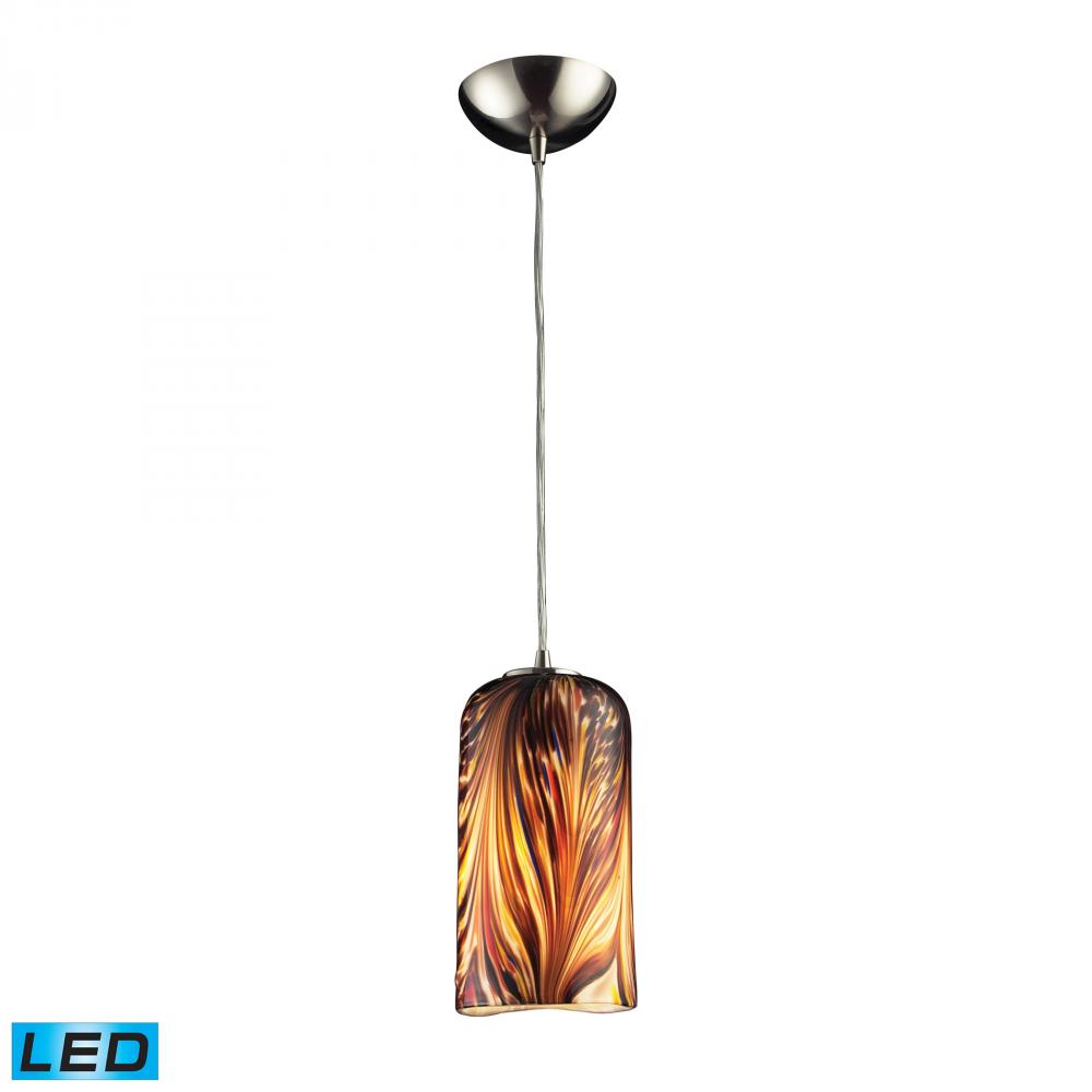 One Light Satin Nickel Molten Sunset Glass Down Pendant